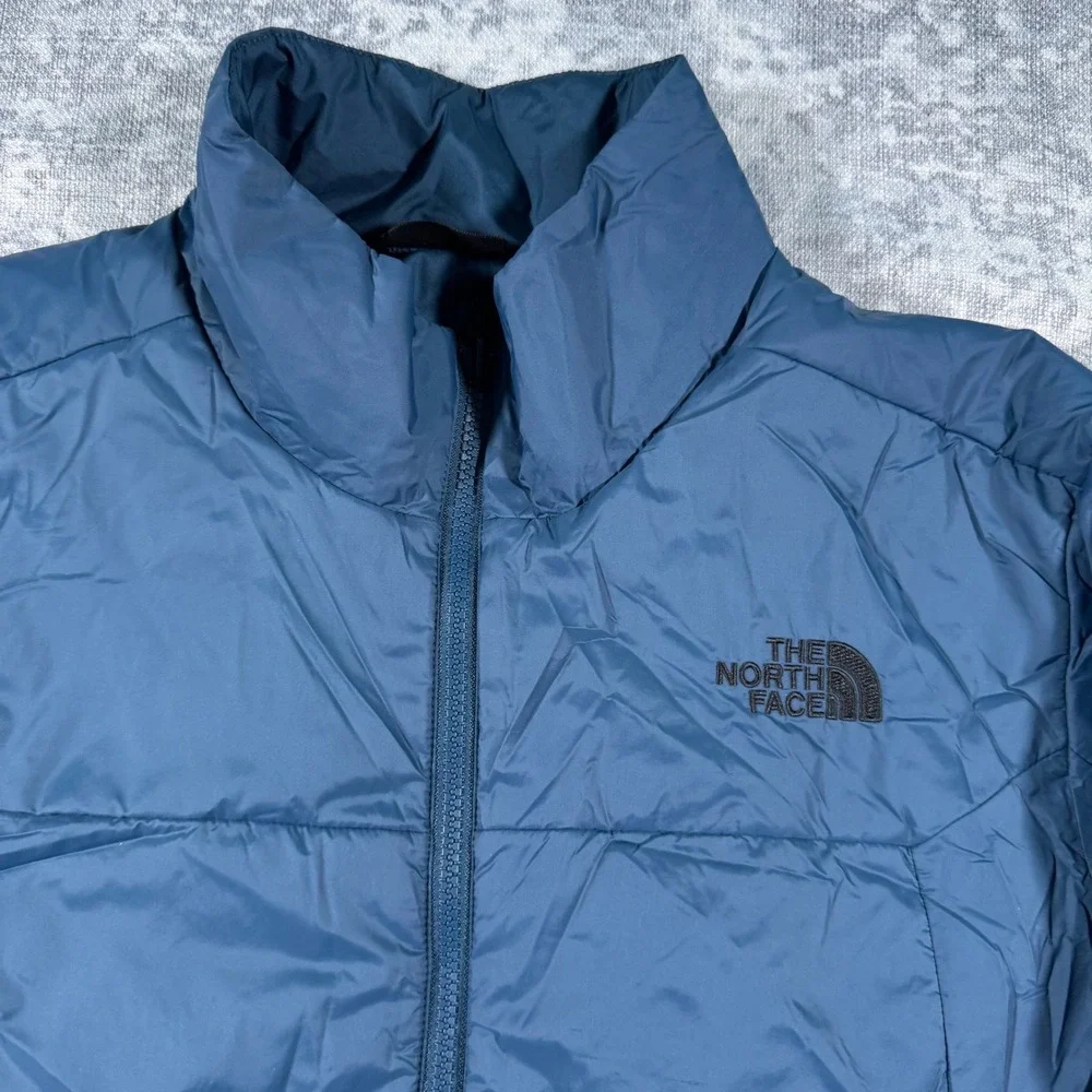 The North Face Puffer Jacket Mens Medium Blue Insulated Full Zip Quilted Coat